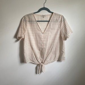 Madewell novel tie front top in rainbow windowpane